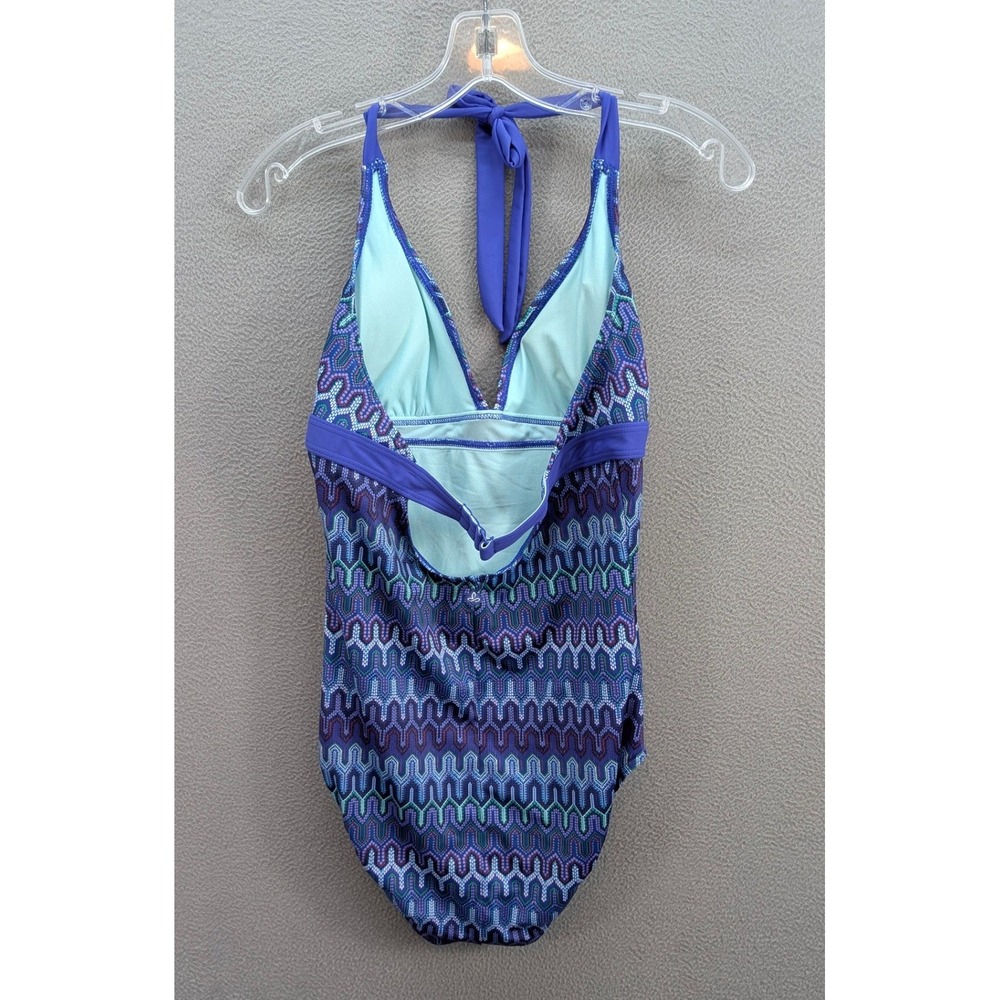 Prana Geometric Zigzag Halter One Piece Swimsuit Size M Purple Beach Summer - Picture 5 of 9